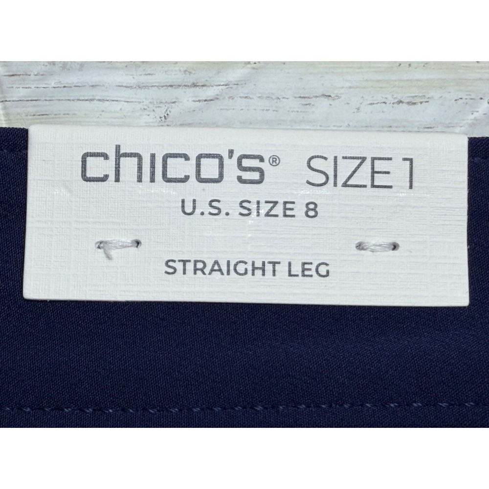 Chico's Fly Front Ankle Pant Passport Navy Blue Straight Leg Size 1(U.S. 8) NWT - Picture 5 of 9
